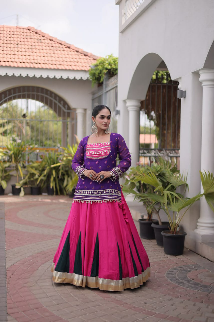 Navrathri Lehenga Choli - Olive Green Bandhini Print